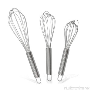 Premium Quality Stainless Steel Wire Balloon Whisk Metal Egg Beater Set of 3 - B0140XDJOQ